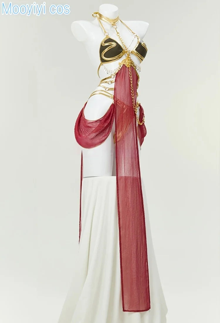 New Mooyiyi cos Leia Scarlet Salsa Dress Cosplay costume Halloween Christmas S-XL 2025 Sexy Red Dancer Dress