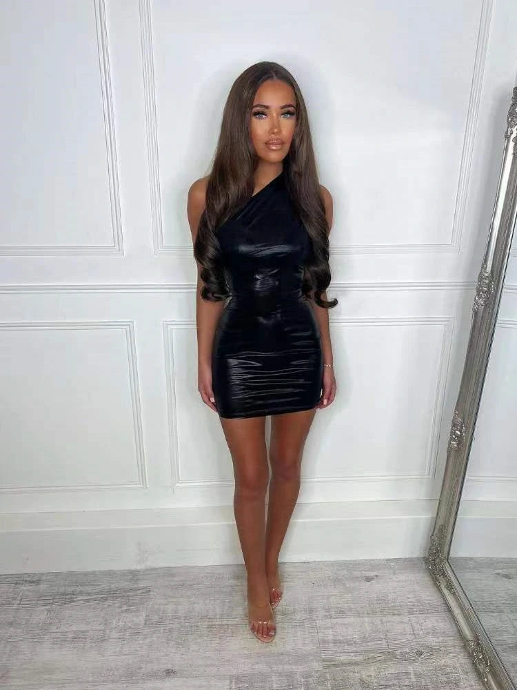 Vestidos ajustados sexys de un hombro para mujer, vestido mini ajustado irregular de color sólido, vestido corto para fiesta, discoteca, vestido de noche, vestido corto con realce de glúteos.