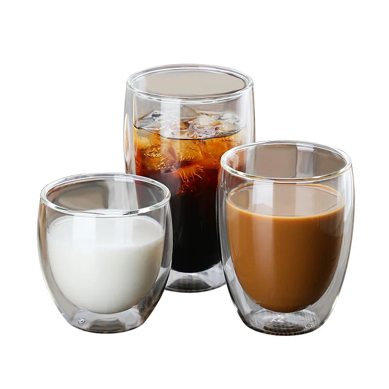1-6 tazas de té de vidrio de doble pared transparente, hechas a mano, resistentes al calor, para bebidas saludables, café, leche, vasos de chupito aislados, regalo, 80-650 ml