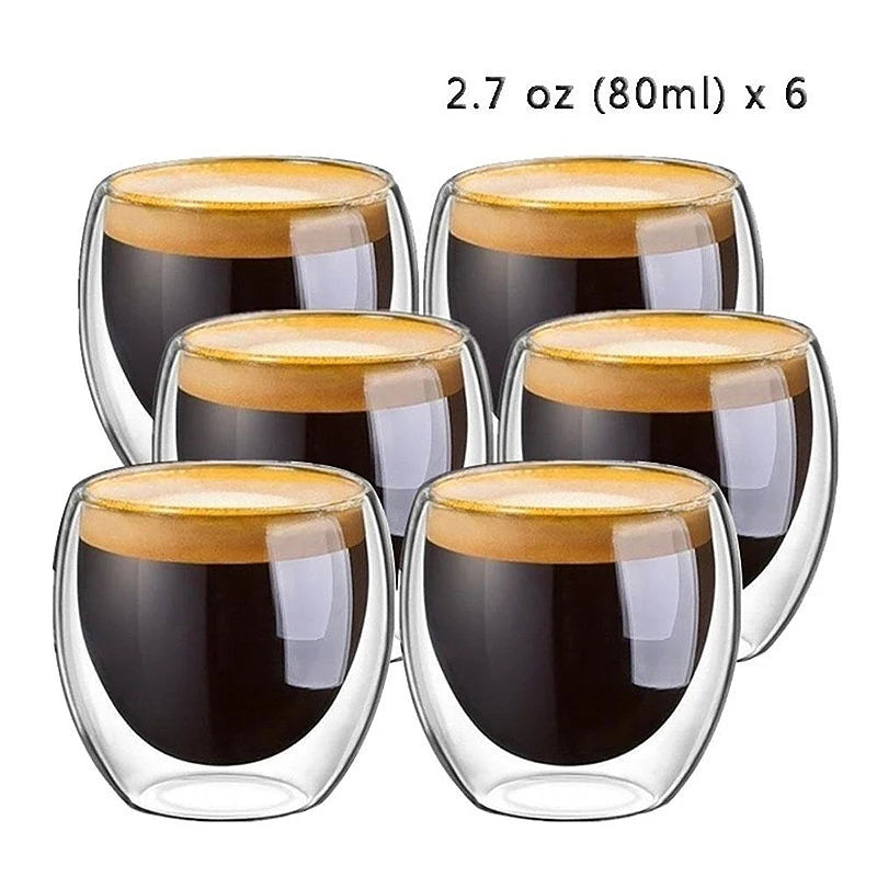 1-6 tazas de té de vidrio de doble pared transparente, hechas a mano, resistentes al calor, para bebidas saludables, café, leche, vasos de chupito aislados, regalo, 80-650 ml