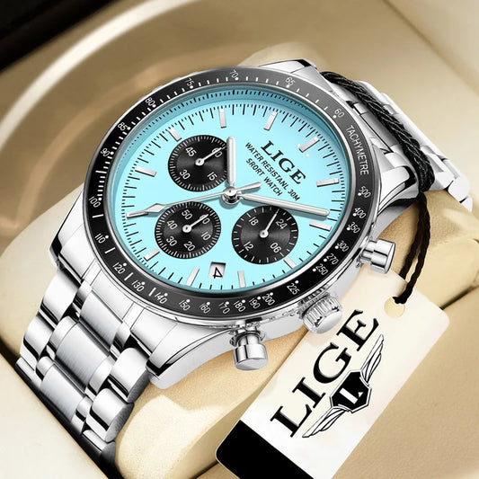 LIGE 2025 - Reloj de lujo para hombre, nuevo, de cuarzo, luminoso, resistente al agua, con cronógrafo y fecha, deportivo