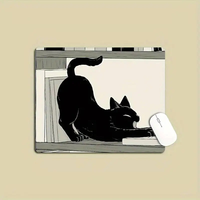 Alfombrilla de ratón con diseño de gato negro, pequeña, para oficina, escritorio de ordenador, teclado, alfombrilla grande para ratón, cojín para portátil, alfombrilla antideslizante para escritorio, decoración del hogar
