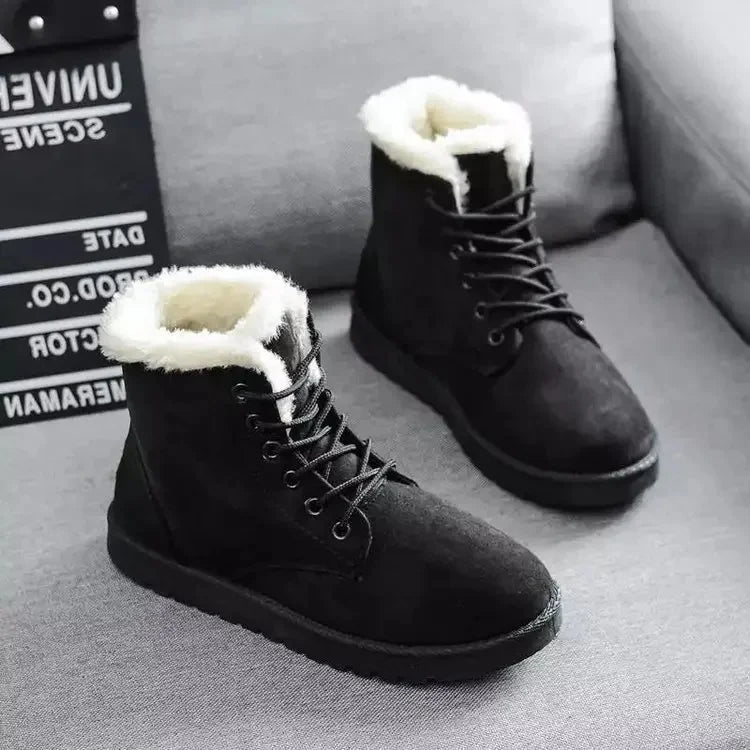 Botas de nieve de algodón grueso con forro polar para mujer, informales, cortas, de invierno, cómodas, cálidas y de goma, de talla grande