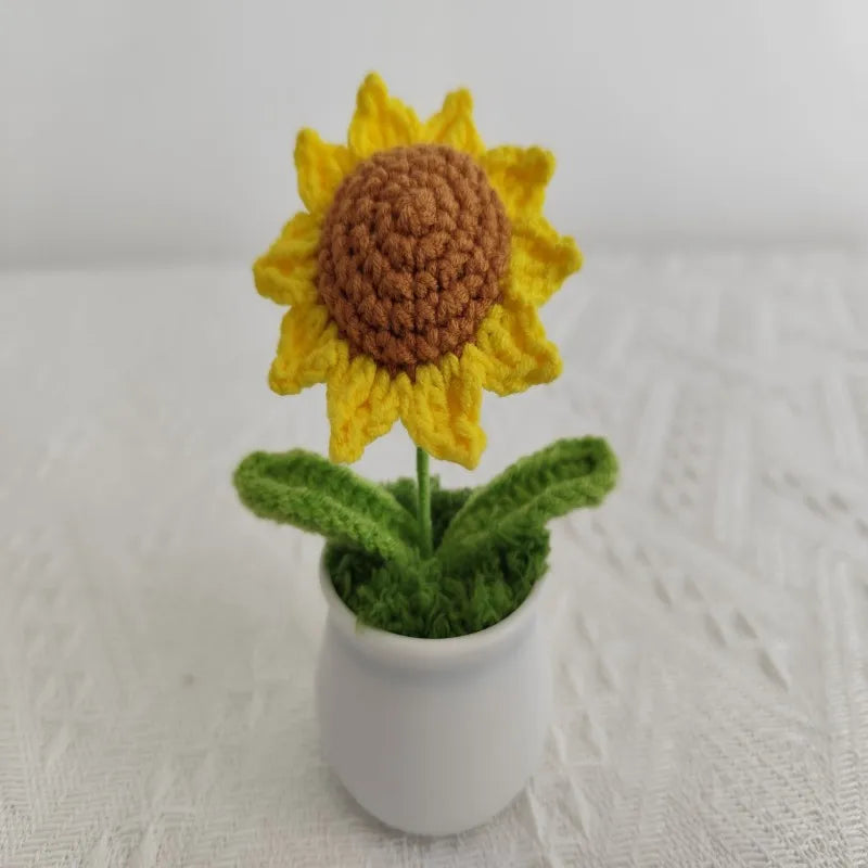 Hilo hecho a mano, ganchos, flores, girasoles, plantas en macetas, decoración del hogar, decoraciones de boda, regalos navideños