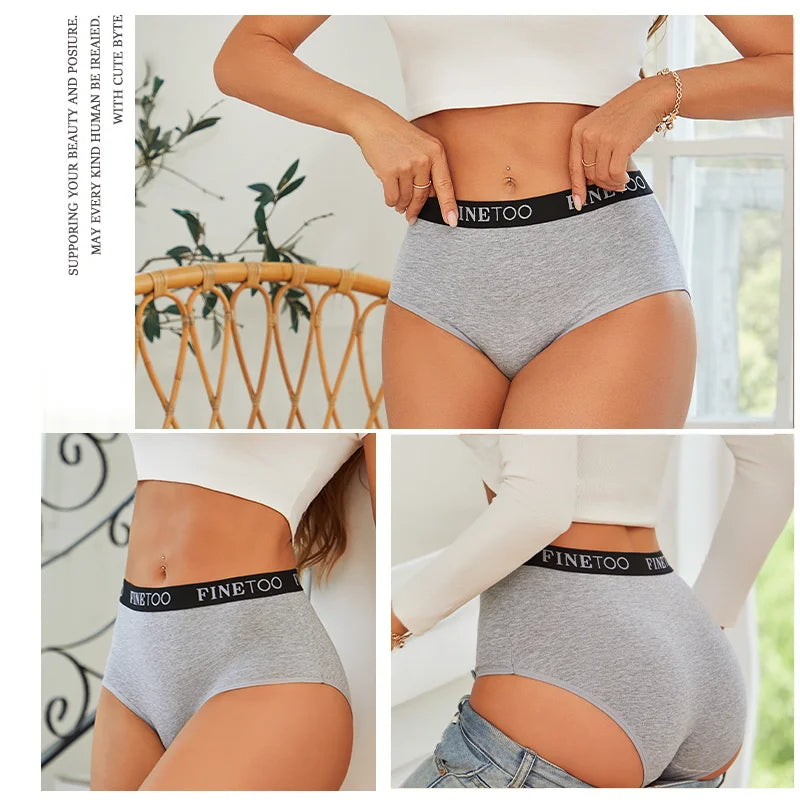 Finetoo - 3 calzoncillos de algodón para mujer, tallas grandes, sin costuras, transpirables, de cintura baja, suaves, tallas S-XXL