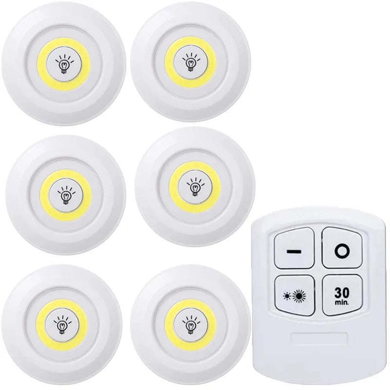 Luz LED regulable para debajo del gabinete con control remoto, funciona con pilas, luces LED para armarios, iluminación de baño, luz nocturna
