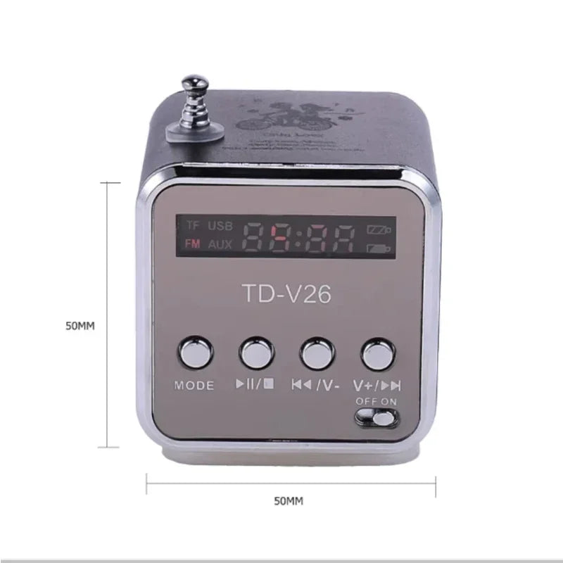 Mini altavoz portátil VIKEFON TD-V26 con tarjeta TF, radio FM, reproductor de música estéreo AUX, altavoz Bluetooth para exteriores, elegante y para fiestas.
