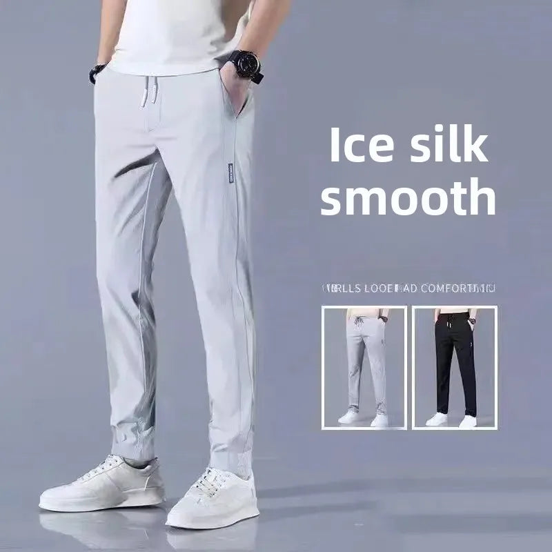 Pantalones clásicos sencillos de seda de hielo para hombre, de pierna recta, de secado rápido, finos, deportivos, informales, largos, transpirables, con sensación fresca de verano