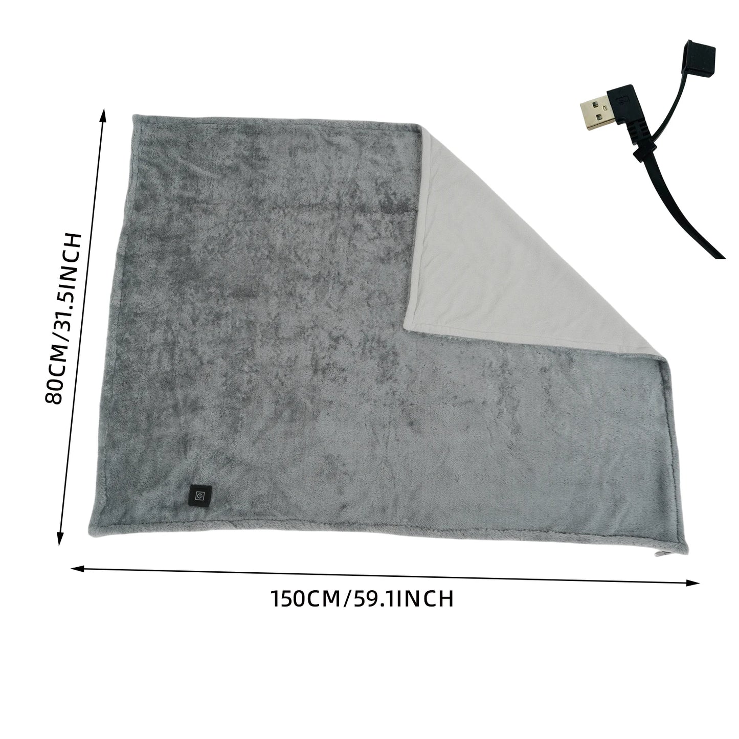 Manta térmica portátil USB de 5 V, con 5 niveles de calor, inalámbrica y con cremallera para mujer.