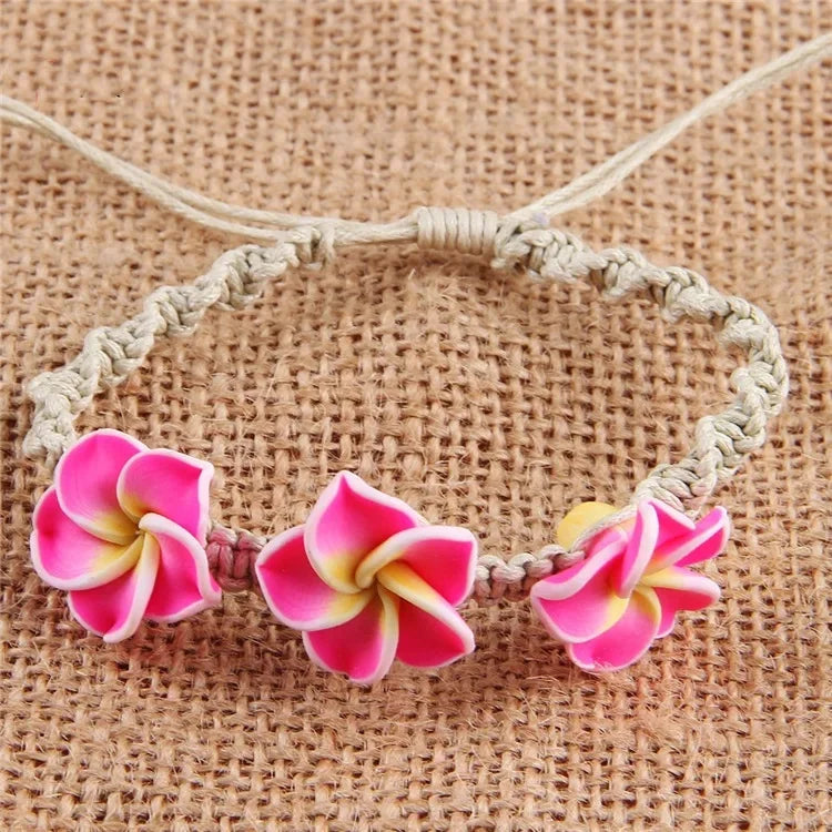 Conjunto de pulsera y collar de conchas multicolores tejidas a mano, joyería de cerámica suave estilo vacaciones en la playa con diseño de flor de huevo bohemia