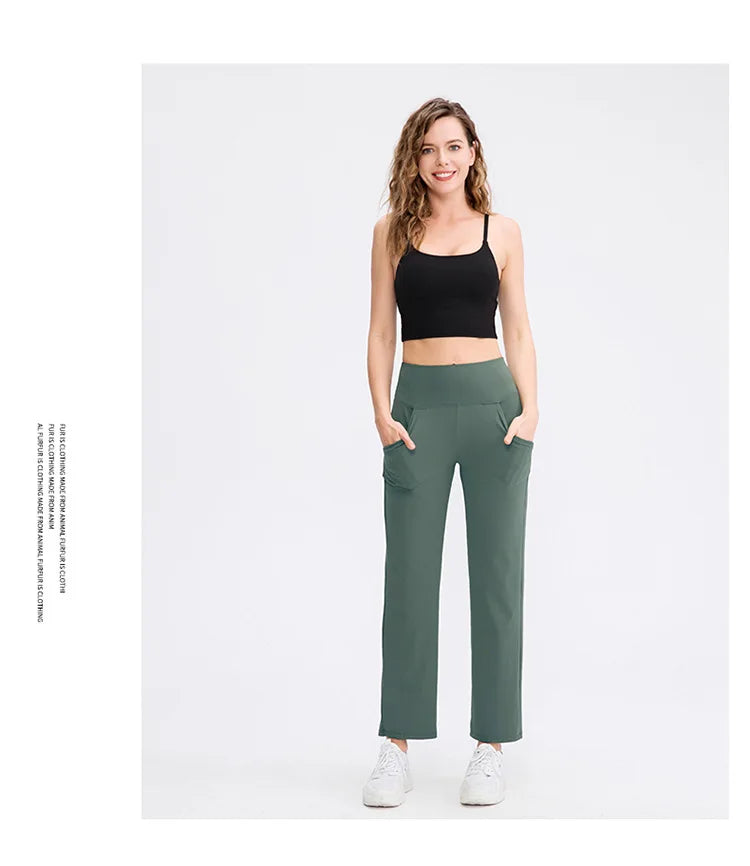 Pantalones deportivos para mujer, estilo casual, para yoga, holgados, de talle alto, elásticos, para entrenamiento físico, rectos, para correr, Yu02334