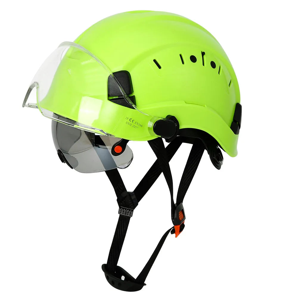 Casco de seguridad con patrón de fibra de carbono y gafas de doble visera para ingenieros, casco de seguridad CE ANSI ABS, gorra de trabajo industrial, rescate