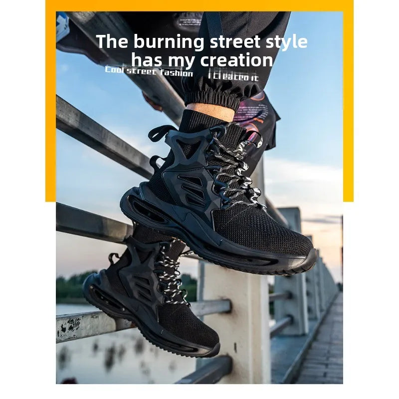 Tall Men's Anti Smashing and Anti Piercing Steel Toe Protective Safety Shoes Lightweight and Breathable Wear Resistant Durable
