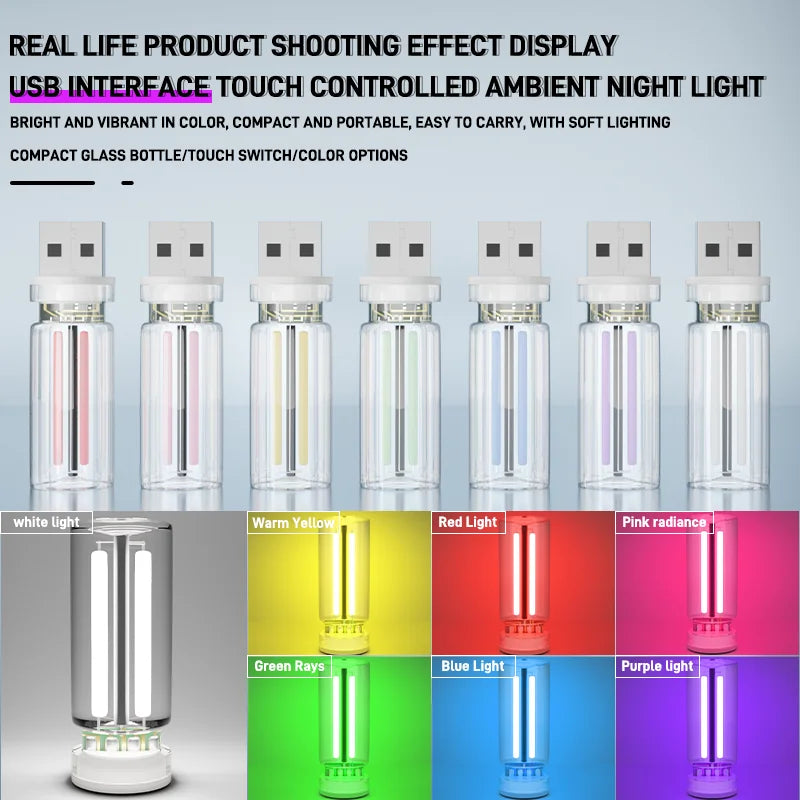 Luz de ambiente para coche, luz nocturna USB, atenuación táctil, lámpara LED de filamento incandescente, bombilla, iluminación de emergencia, lámpara ambiental Plug & Play.