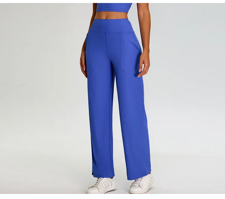 Pantalones de Yoga acanalados para mujer, leggings deportivos para gimnasio, leggings de cintura alta para fitness, pantalones deportivos para correr al aire libre, pierna recta.