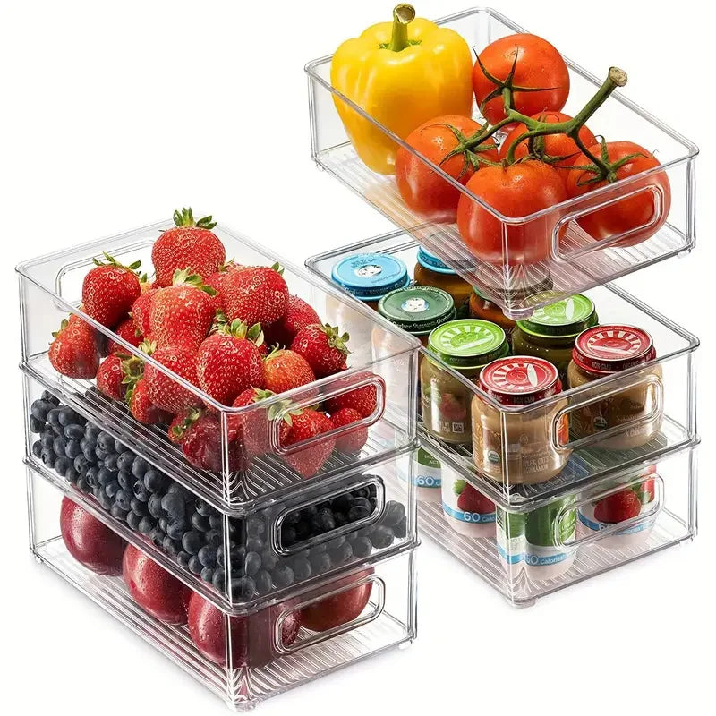 Organizadores de refrigerador transparentes, duraderos, fáciles de limpiar, multifuncionales, para almacenar alimentos, frutas, verduras, carnes, etc.