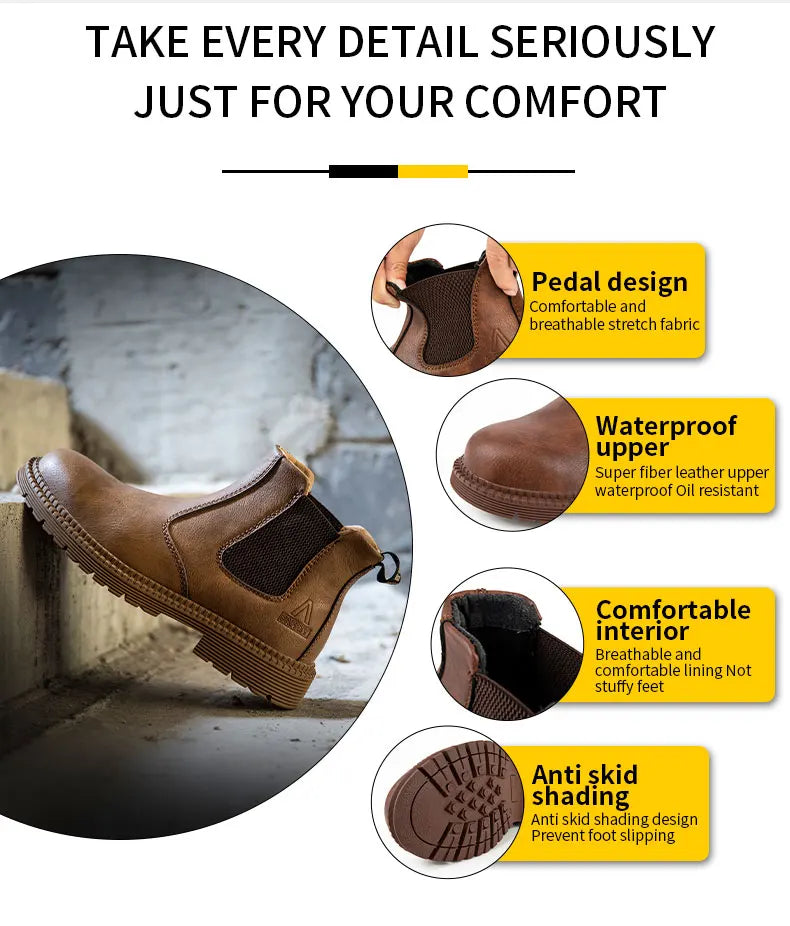 Zapatos de seguridad antideslizantes para hombre, botas de trabajo con puntera de acero, calzado de protección indestructible, botas de construcción antiaplastamiento, impermeables.