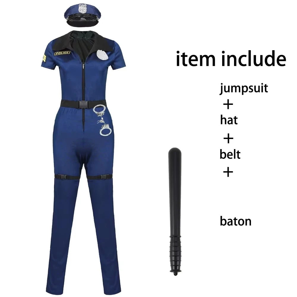 New Halloween Carnival Sexy Policewoman Officer Blue Uniform Policewoman Suit Costume Adult Policewoman Role Playing Costume
