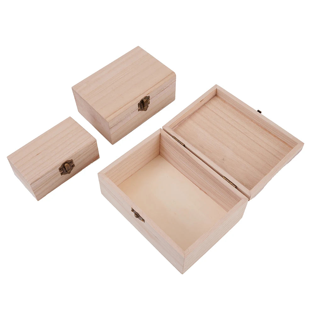 Cajas de almacenamiento cuadradas con bisagras de madera lisa escocesa de color tronco, 1/3 unidades, caja de regalo artesanal, caja de almacenamiento hecha a mano, caja de organización