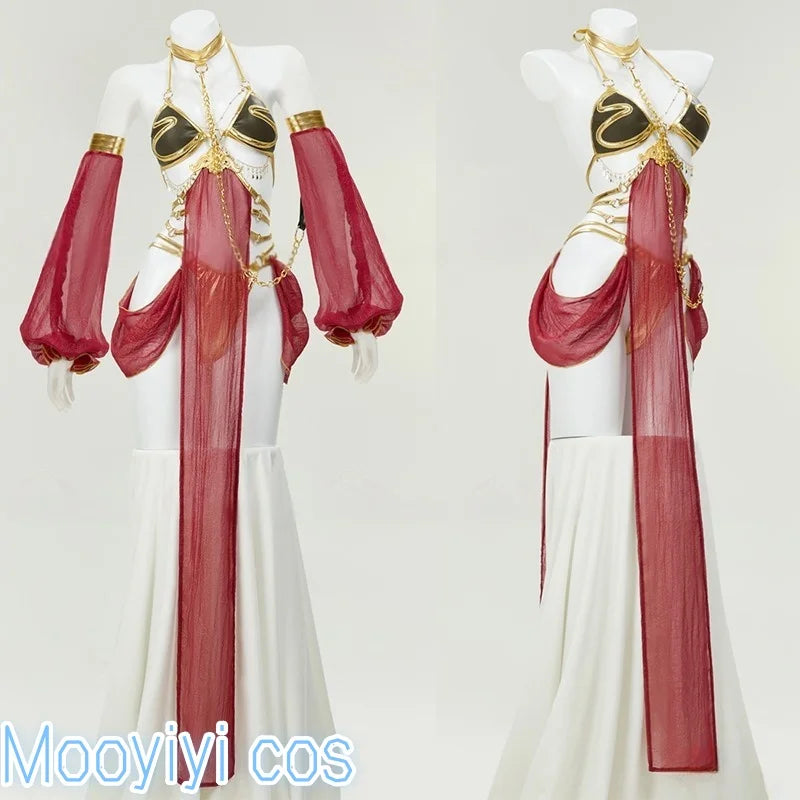 New Mooyiyi cos Leia Scarlet Salsa Dress Cosplay costume Halloween Christmas S-XL 2025 Sexy Red Dancer Dress