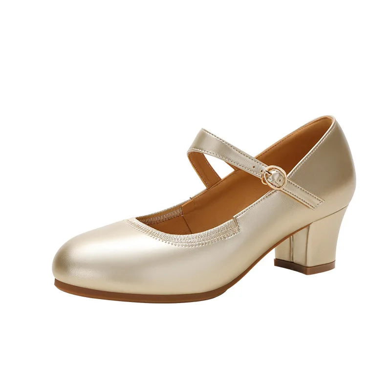 Zapatos Mary Jane de plataforma de piel suave, cómodos y poco profundos, de 3,5 cm y 5,5 cm, para primavera de 2025, con tacón de bloque mediano, para oficina y mamá.
