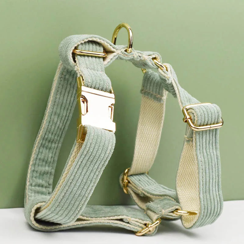 Collar y correa de pana verde claro para perros. Placa de identificación grabada personalizada. Suministros para mascotas. Correa para perros. Corduroy03