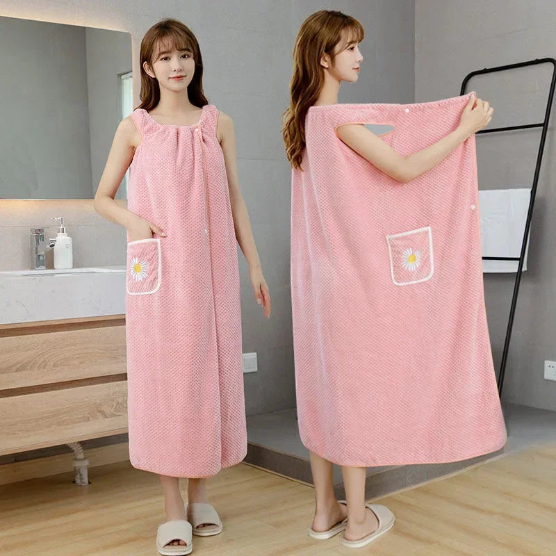 Toalla de baño para el hogar, para mujeres, usable, para adultos, absorbente de agua, poliéster, para cabello seco, falda, estilo largo, para baño, lavable, bata de baño