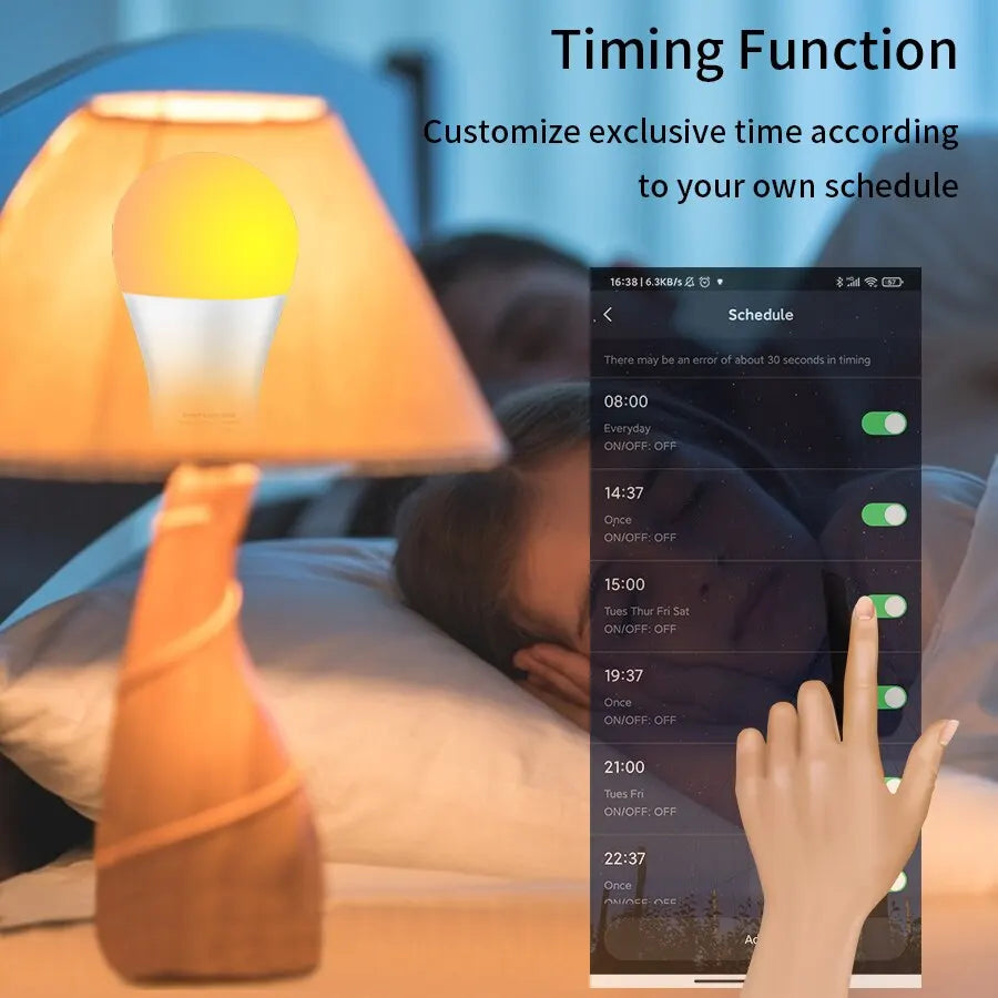 Bombilla LED inteligente Tuya E27 con control por aplicación, luz regulable, Bluetooth, RGB, 220 V, para decoración de dormitorio, fiestas, iluminación inteligente