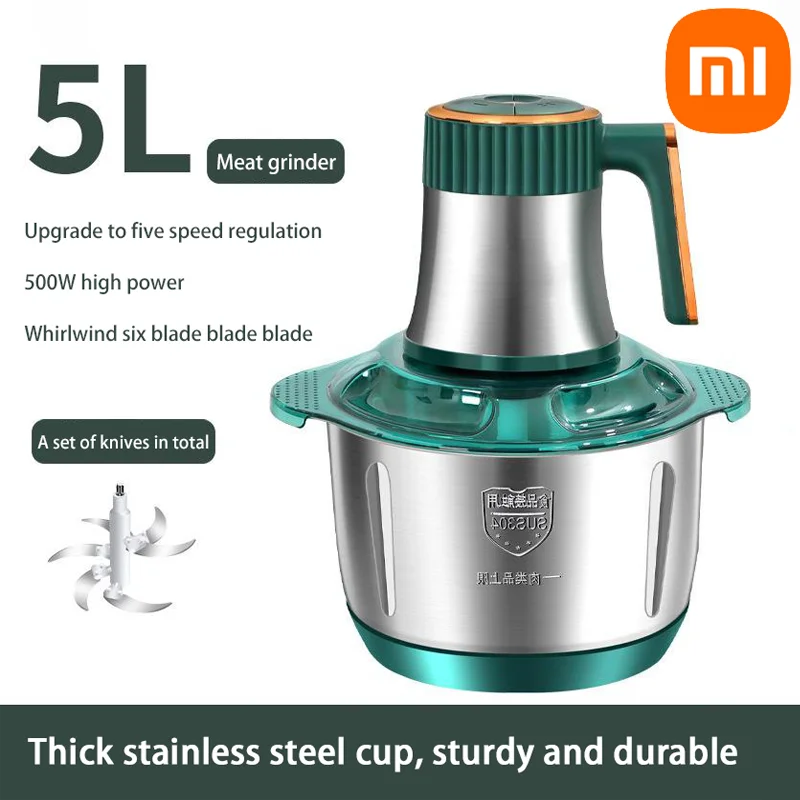 Licuadora multifunción Xiaomi de acero inoxidable para carne, frutas y verduras. Procesador de alimentos. Picadora de carne eléctrica de cocina de cinco velocidades.