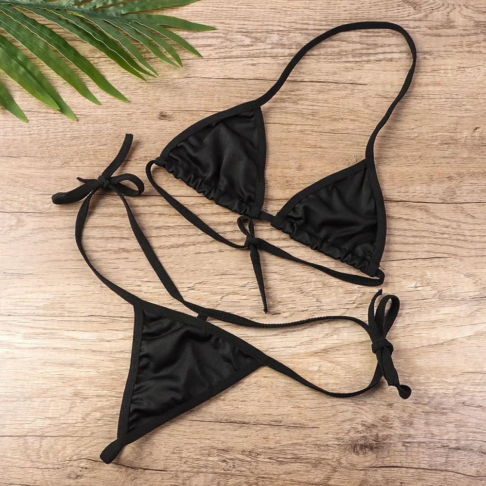 Conjunto de lencería sexy para mujer, top corto, sujetador y braguita, color liso, push up, tanga transparente