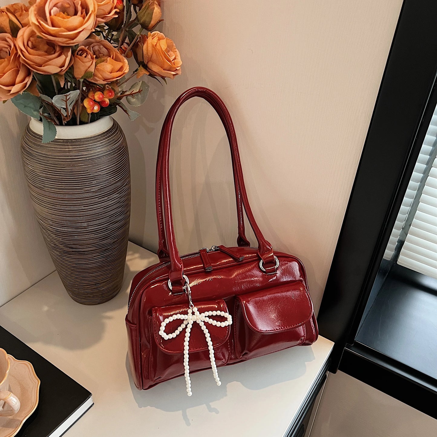 Bolso de hombro con lazo para mujer, edición coreana 2024, moderno y versátil.