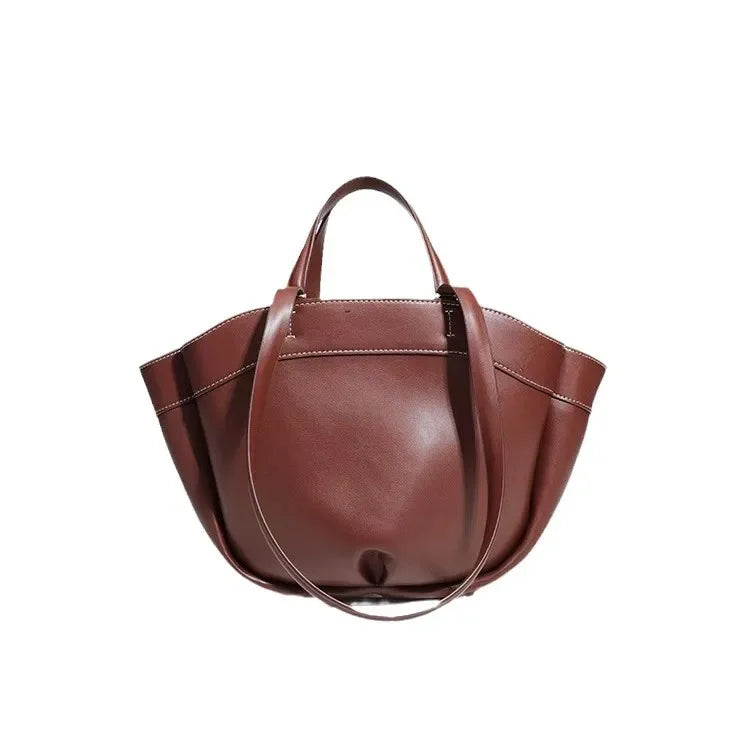 Bolso de mano marrón de gran capacidad y moda ZA, bolso de mano de un solo hombro de cuero sintético de fibra súper suave para desplazamientos y compras