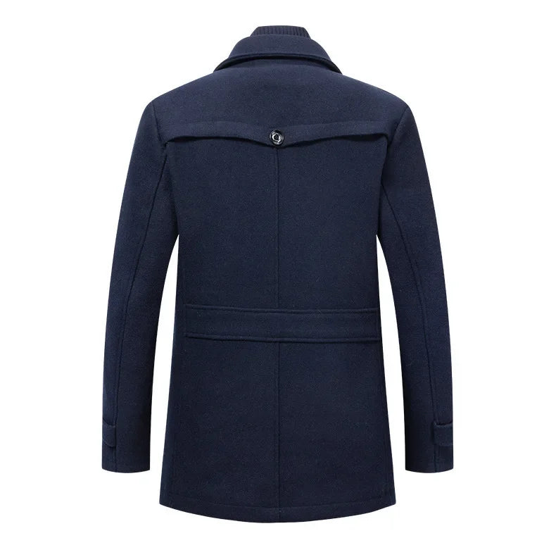 Thickening Warm Wool Coat High Quality Design Wool Coats Men's Wool Blend Winter Double Collar Wool Blend Men Solid Color