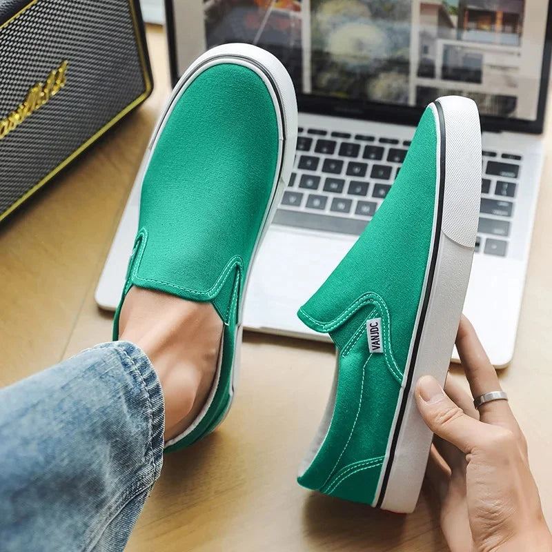 Zapatos casuales de lona sin cordones para mujer, primavera otoño, color liso, suela de goma, cómodos, forrados de algodón, estilo urbano, calzado para estudiantes