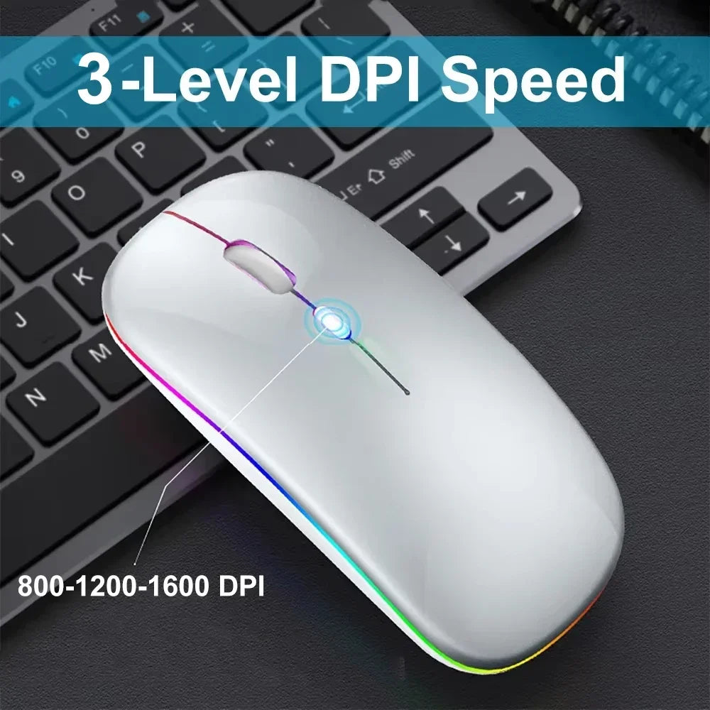 Ratón inalámbrico RGB de 2,4 GHz, recargable, silencioso, USB, para juegos, 1600 DPI, para PC, portátil, Macbook Pro