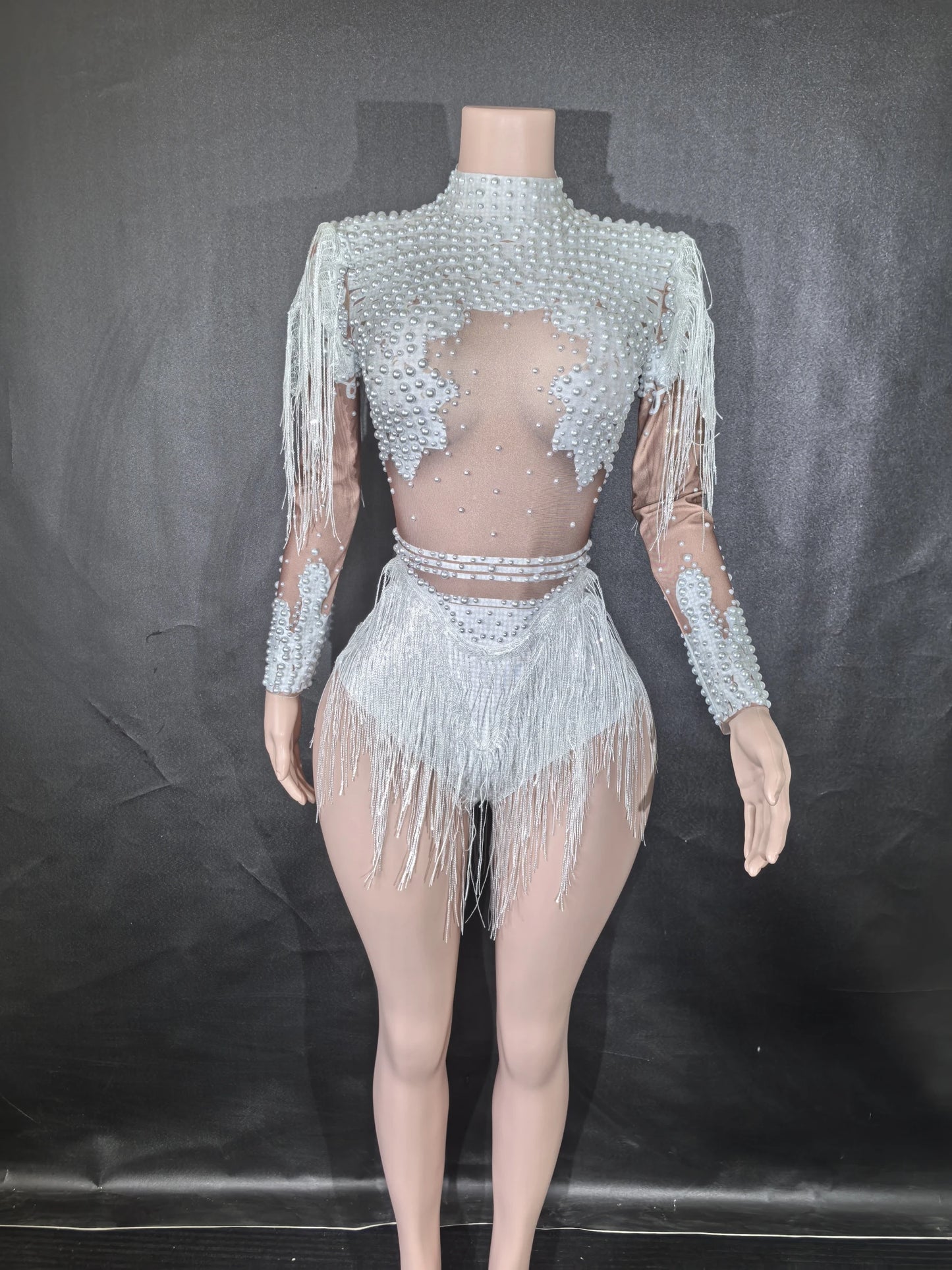 Sexy Skinny Leotard Singer Dancer Show StageWear Sparkly Blue Rhinestones Women DanceCostume Fringes One Shoulder Bodysuit 7G