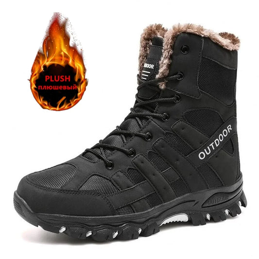 Brand Winter Men's Boots Thick Plush Warm Snow Boots Lace-UP Men Ankle Boots Outdoor Waterproof Men's Motorcycle Boots Size 47