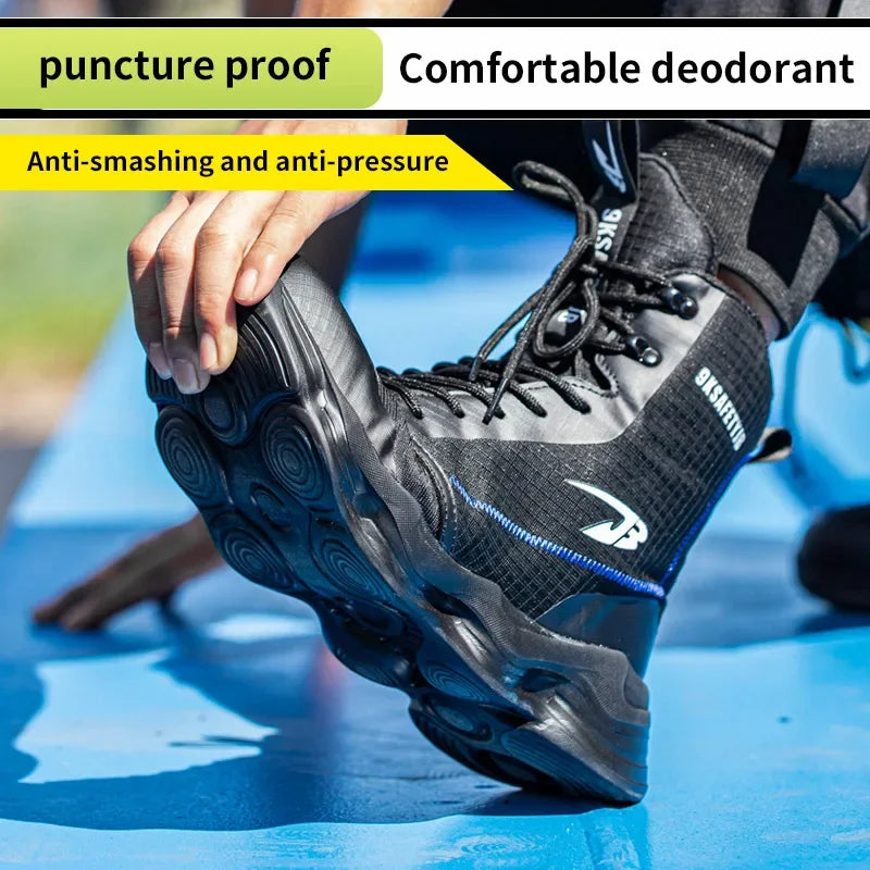 2024 Nuevos zapatos de seguridad para hombre, botas altas de trabajo, zapatillas de trabajo con puntera de acero, botas de trabajo antigolpes y a prueba de pinchazos, zapatos indestructibles