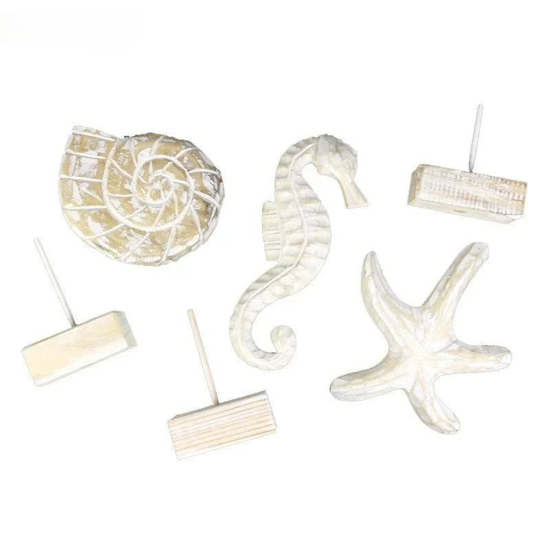 Accesorios de decoración del hogar de estilo mediterráneo, artesanías de madera, estrellas de mar, caracolas, hipocampo, tallado en madera, decoración marina para sala de estar.