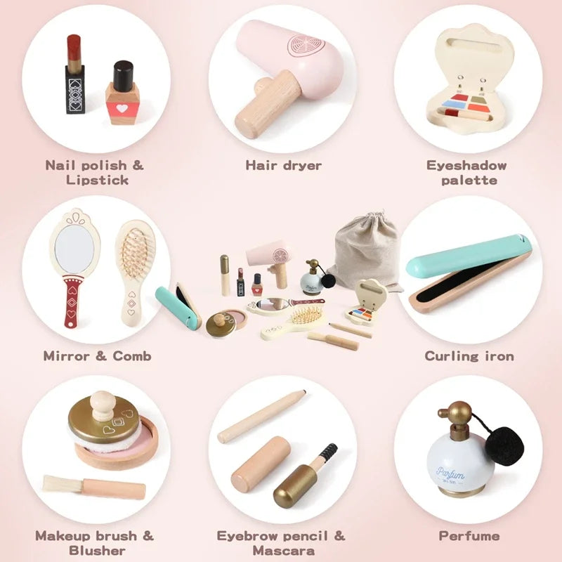 Juguetes de madera para bebés, juego de simulación de cosméticos, juguetes de maquillaje para niñas, juego de casa, juguetes Montessori de educación temprana para niños