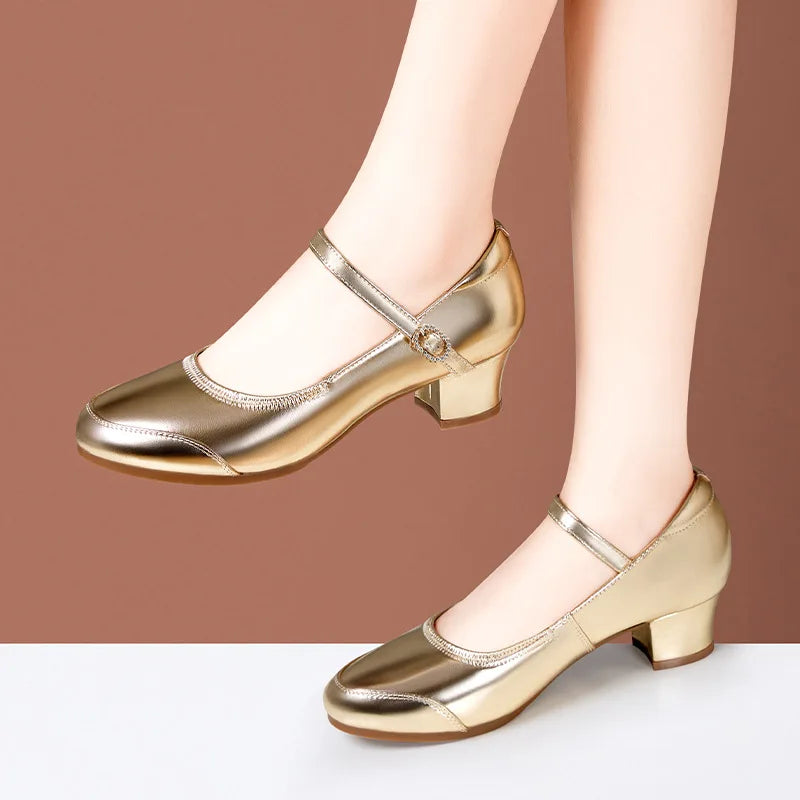 Zapatos Mary Jane de plataforma de piel suave, cómodos y combinables, de 3,5 cm y 5,5 cm, para primavera de 2025, con tacón de bloque mediano, para baile, oficina y mamá.