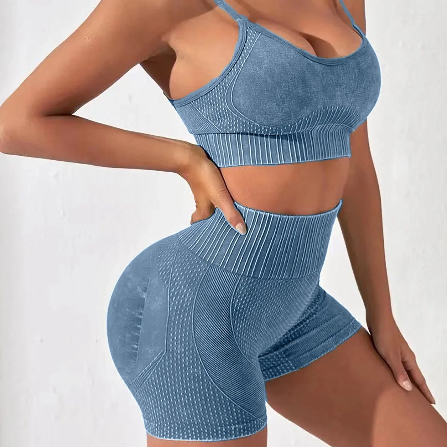 Conjunto de yoga, pantalones cortos de gimnasio, conjuntos para mujer, sin costuras, esmerilado, top corto de fitness, leggings de cintura alta, conjuntos deportivos, entrenamiento, correr, ropa deportiva