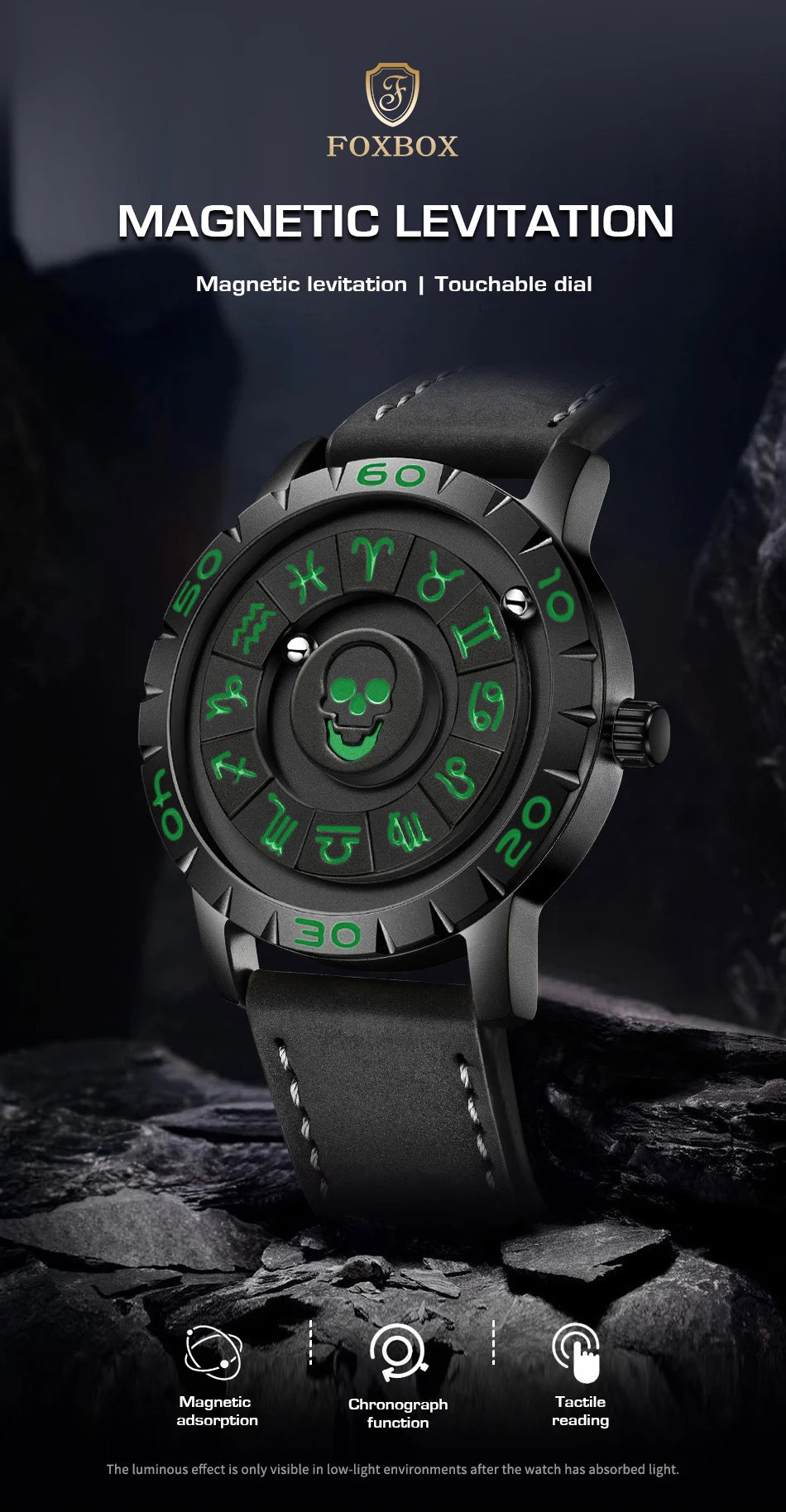 Nuevo reloj de lujo para hombre de la marca original FOXBOX, a la moda, con calavera, puntero deslizante, fuerza magnética, impermeable, de cuarzo.