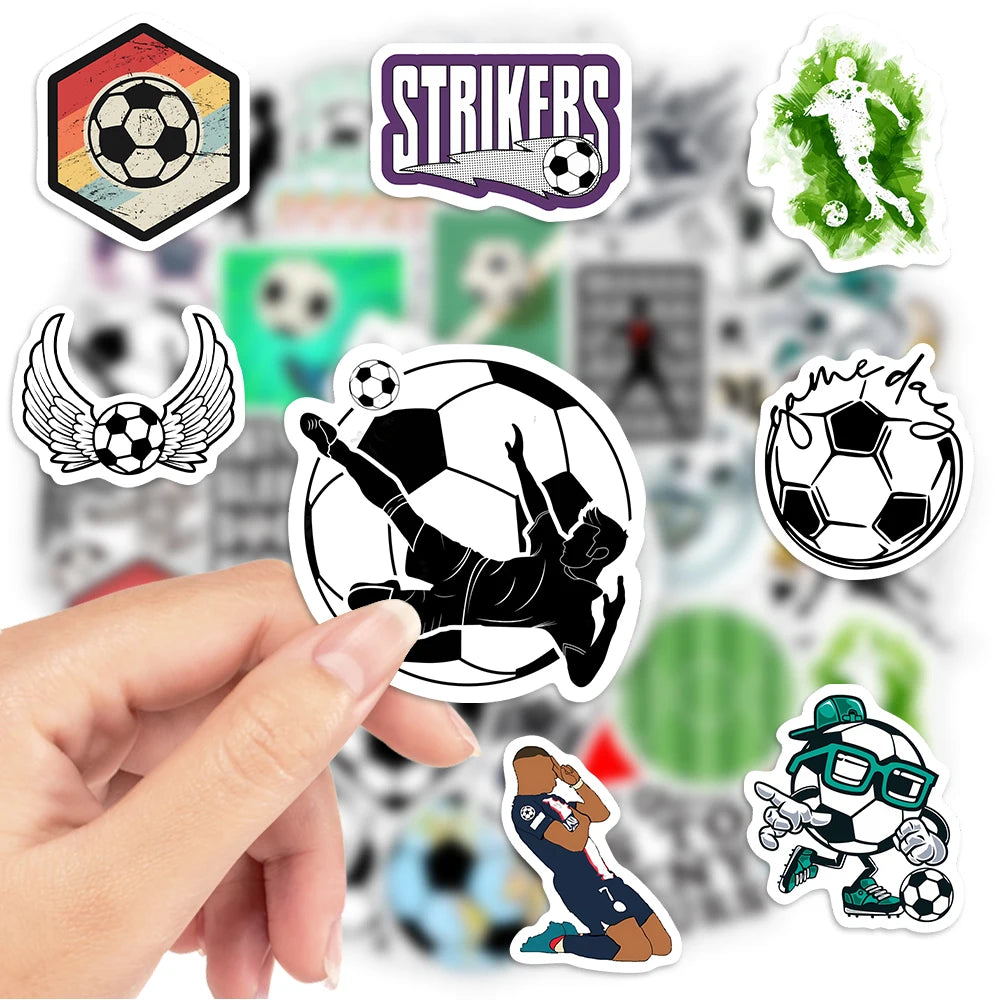 Pegatinas deportivas de fútbol, camisetas de jugadores, cascos, juguetes, calcomanías para portátiles, teléfonos, botellas, decoración, impermeables.
