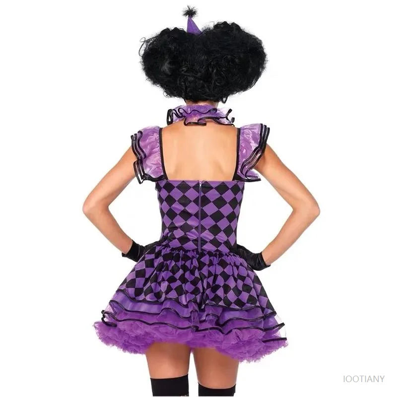 Halloween Carnival Performance Funny Naughty Purple Clown Costume Circus Horror Ghost Role Play Costume