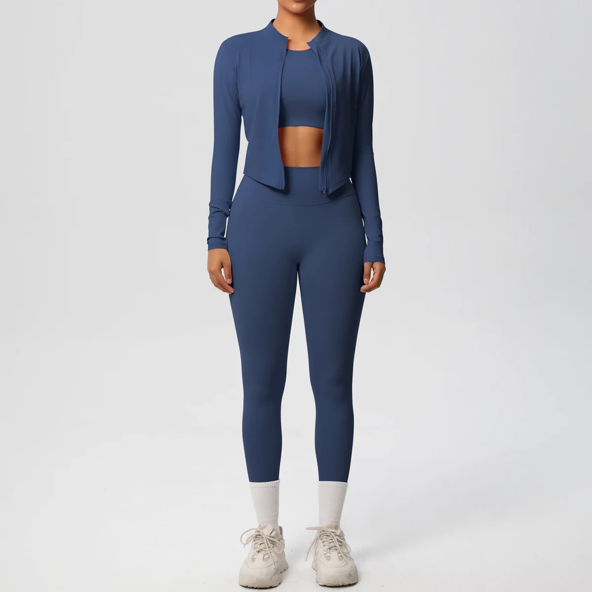Conjunto de leggings de yoga, top deportivo con cremallera y manga larga, transpirable, para correr al aire libre, pantalones de yoga ajustados e informales, ropa de fitness