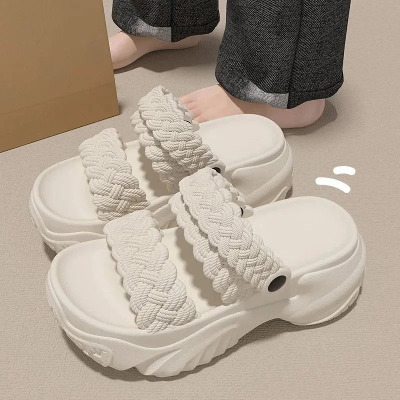 Sandalias casuales de playa para mujer, verano 2025, nuevo estilo, EVA, suela gruesa, con realce, para uso en exteriores, zapatillas antideslizantes, zapatos sin cordones