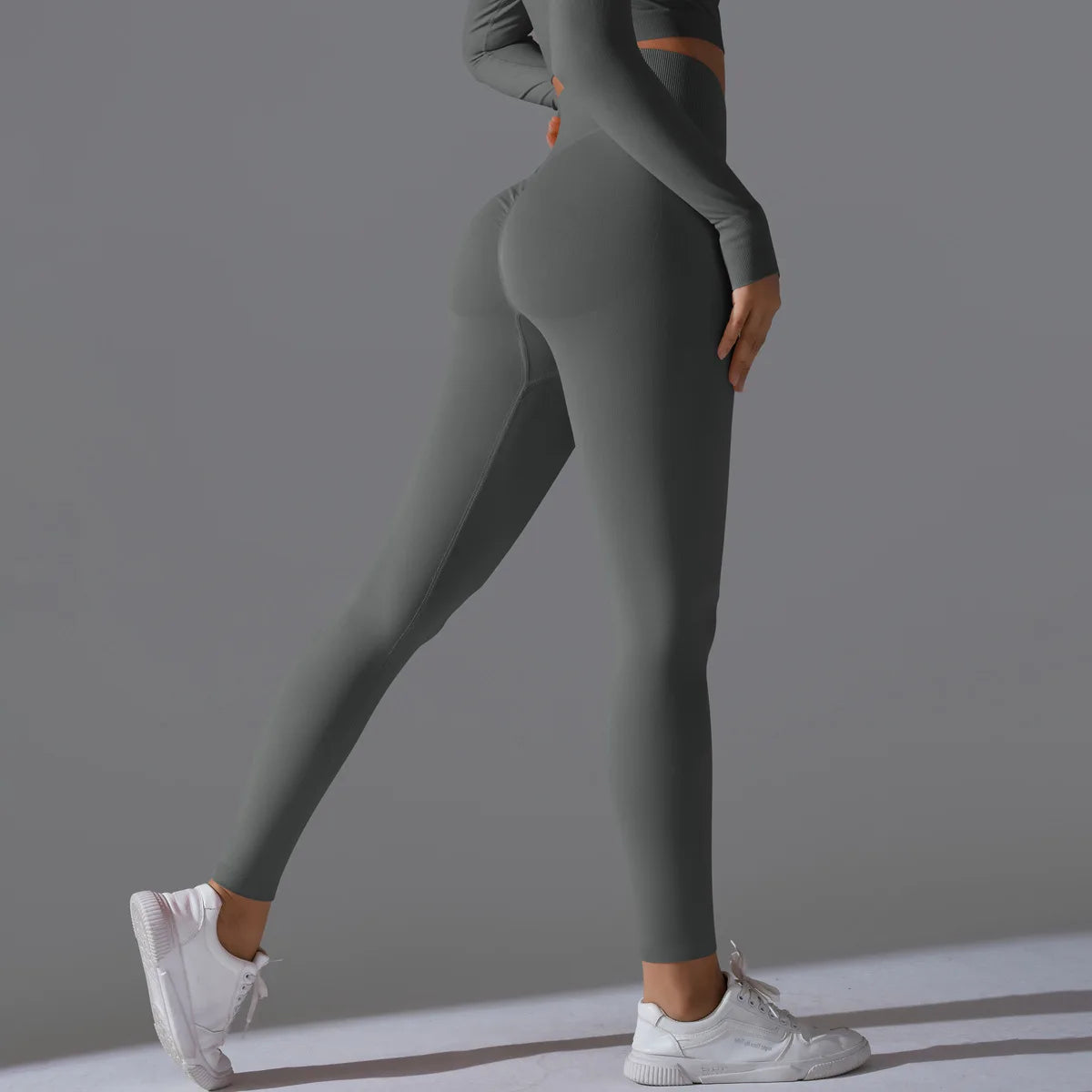 Leggings deportivos de yoga para mujer, sin costuras, cintura alta, elásticos, color sólido, para gimnasio, correr, secado rápido, realce y efecto moldeador.