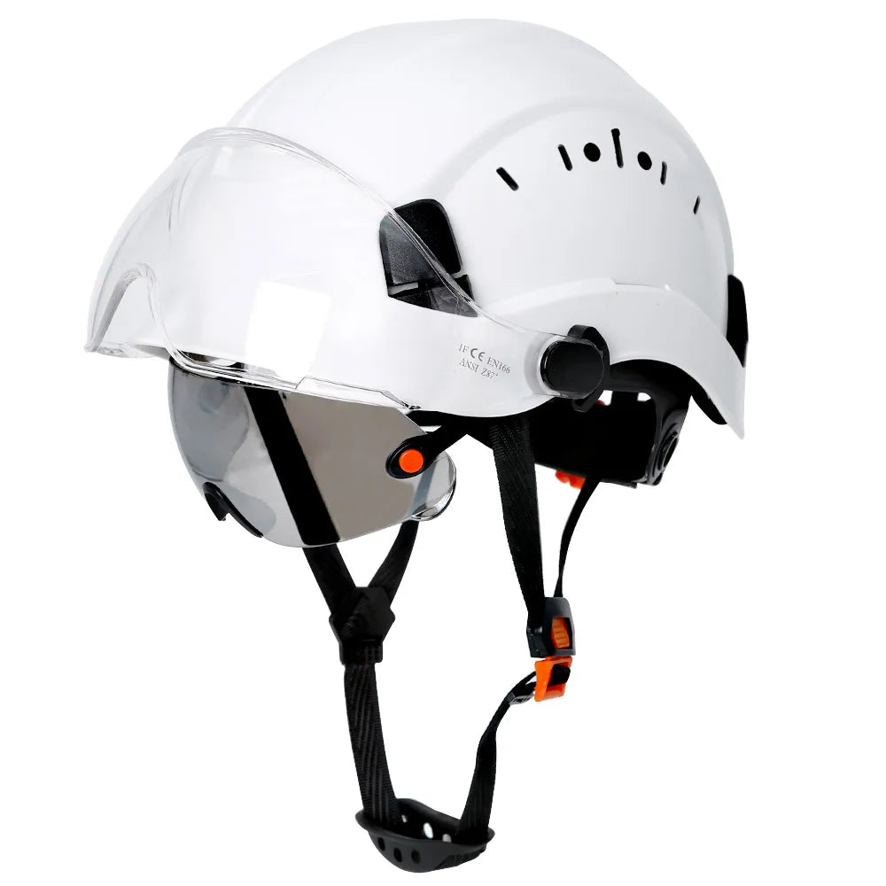 Casco de seguridad con patrón de fibra de carbono y gafas de doble visera para ingenieros, casco de seguridad CE ANSI ABS, gorra de trabajo industrial, rescate