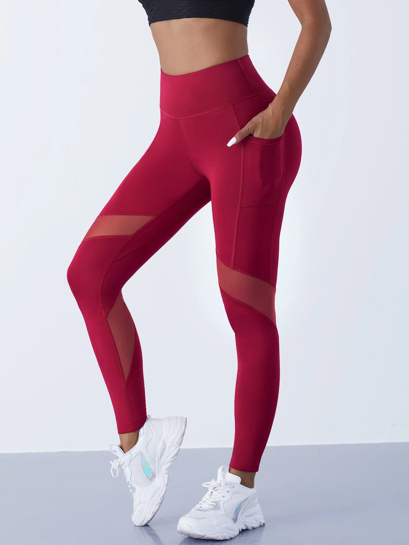 Women's Mesh Splicing Yoga Pants Shaping Leggings High Waist Tummy Control Lift Hips Running Workout Activewear Pants For Female